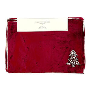 Christian Siriano Christmas Red Velvet Velour Beaded Tree Placemat Set of 4 New